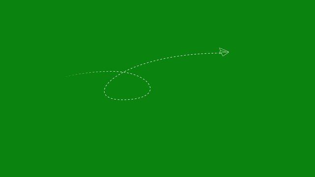 Hand drawn dotted arrow path animation on green screen background showing direction and movement. Perfect chroma key overlay for explainer videos, tutorials, presentations and motion graphics.