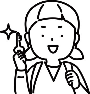 鍵をしっかり持っている女子小学生のバストアップ_線画