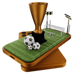 Obraz premium 3D Rendered Football Stadium on Smartphone with Trophy