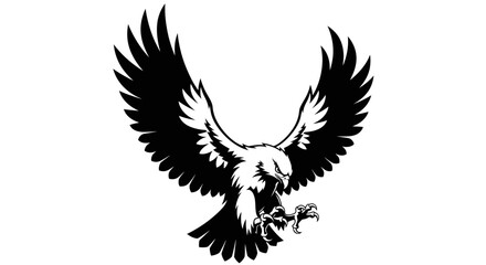 Fototapeta premium Black and white eagle with wings spread descending
