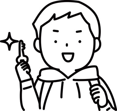 鍵をしっかり持っている男子小学生のバストアップ_線画