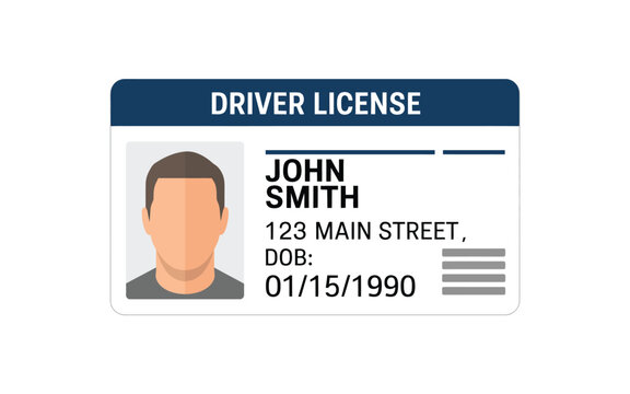 Generic driver license document with john smith placeholder name address and male avatar vector illustration