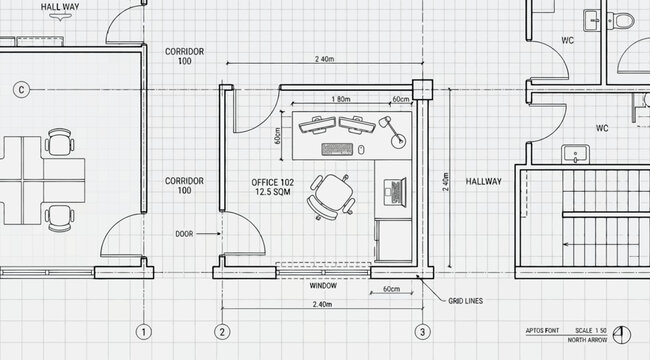 Architectural floor plan of a small office room with dimensions and furniture layout