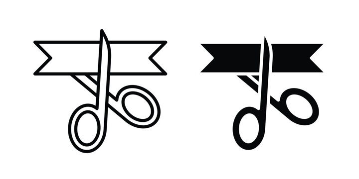 Scissors cutting ribbon icon collection. Thin linear outline icon pack