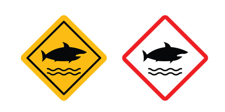 Shark warning sign collection. Thin linear outline icon pack
