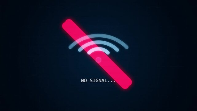 Digital No Signal Warning Sign with Pulsing Network Connection Icon