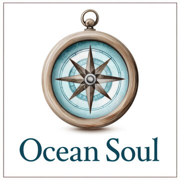 Nautical adventure design compass clipart with ocean soul theme for cards and posters on white background