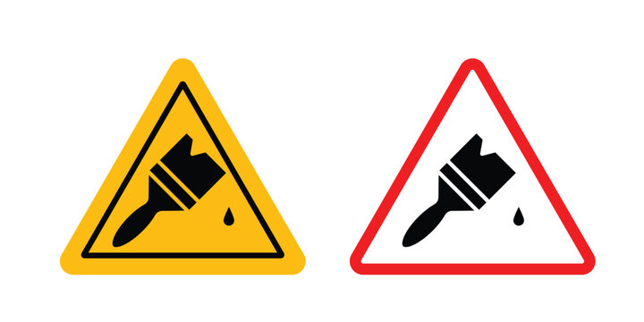 Wet paint sign collection. Thin linear outline icon pack