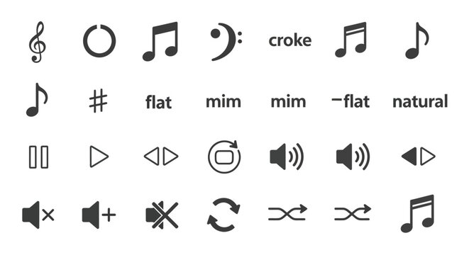 Music Icons: Notes, Symbols, Audio Controls