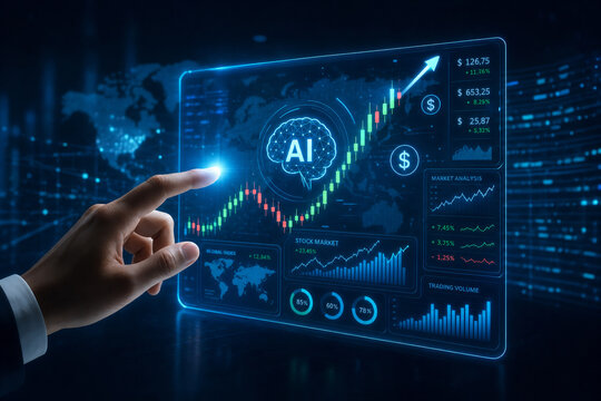AI Financial Trading Dashboard Stock Market Analytics Holographic Interface Technology Concept