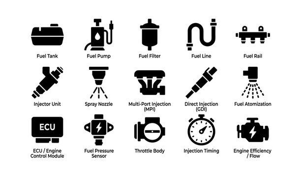 Fuel injection and engine control icons showing components and sensors