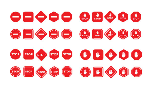 Stop icons. Warning stop signs symbol. traffic symbol. regulatory warning sign. no trespassing
