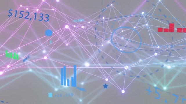 On data update 3D mesh tightening while glowing nodes pulsing and $152,133 label emphasizing peak