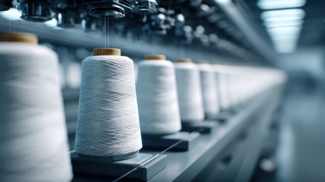 Textile manufacturing process with spools of thread