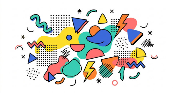 Abstract Memphis retro vector shapes set for poster and banner design