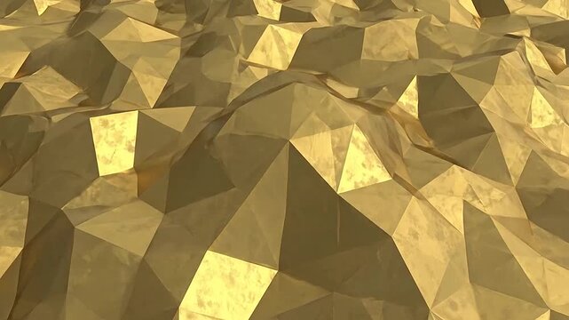 A golden, abstract, polygonal surface with many triangular and irregular shapes is shown