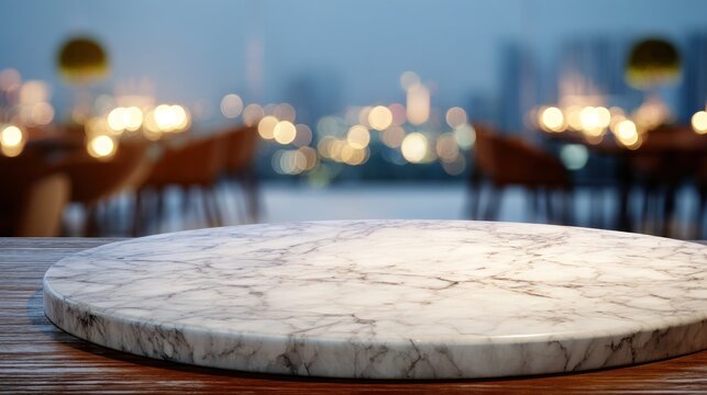 Marble table top blurred cafe interior background