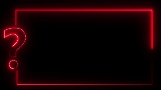 neon sign light Question mark on black background. Quiz trivia game competition. Glowing large advertisement in concept illustration.