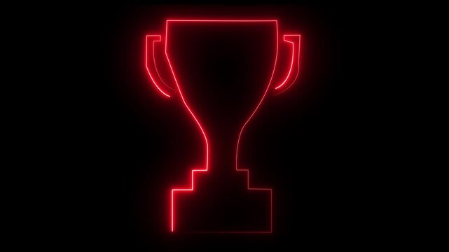 Glowing neon line Award cup icon isolated on black background. Winner trophy symbol icon animation Glowing neon line Award cup icon . Winner trophy symbol icon on, the black, background Futuristic Glo