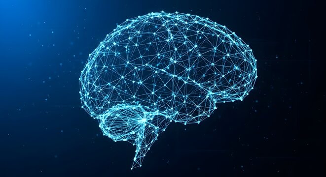3d brain neural network glowing with interconnected nodes on dark background