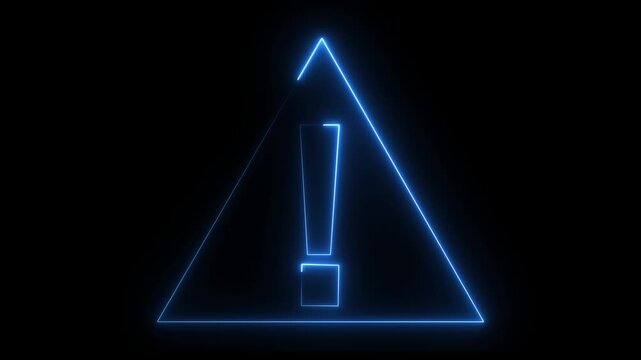 Neon glowing exclamation mark symbol icon animation with neon circle. Circle rotation exclamation sign concept. Neon circle warning sign icon Glowing neon line Lightning bolt icon