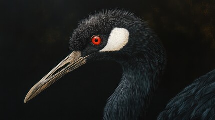 Obraz premium Close-up profile of a black crane against dark background