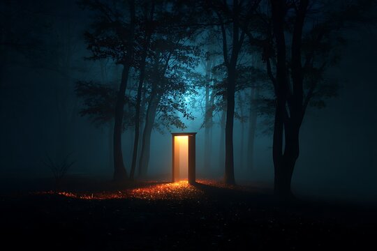 glowing door standing open