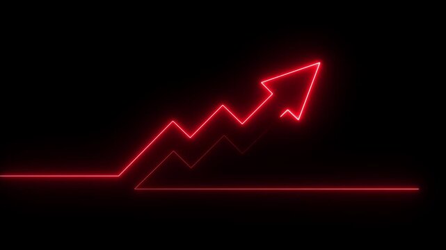 Abstract neon arrow business graph chart icon animation background. Market Recovery Concept. Successful growth trend Green line graph going Up. on the black, background Financial data and diagrams