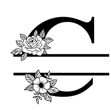 Letter C  Floral Split Monogram SVG Rose Flower Initial Design for Cricut Silhouette Personalized Gifts