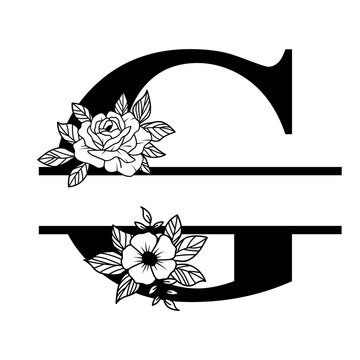 Letter G Floral Split Monogram SVG Rose Flower Initial Design for Cricut Silhouette Personalized Gifts