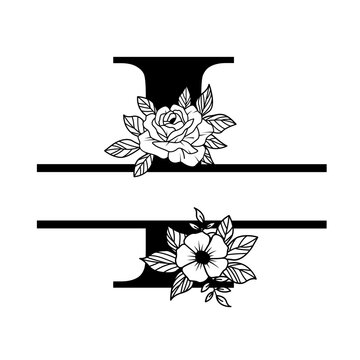 Letter I Floral Split Monogram SVG Rose Flower Initial Design for Cricut Silhouette Personalized Gifts
