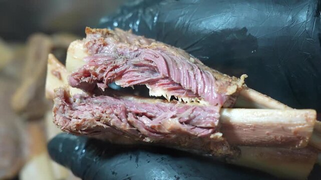 Tender galbitang meat that tears apart by hand