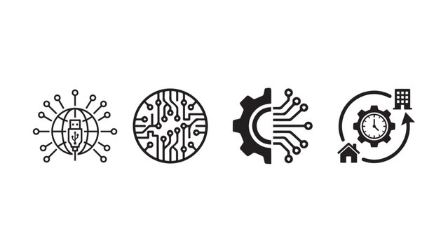 Technology icons set global network gears and automation concepts