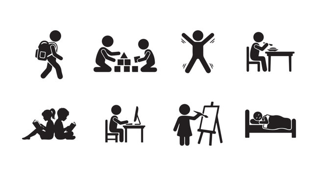 Daily routine pictograms student life exercise study and rest icons