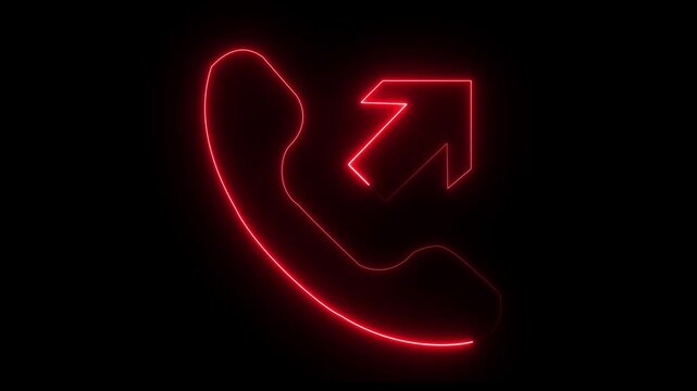 Neon outgoing call icon glowing green phone receiver with arrow symbol on dark background.