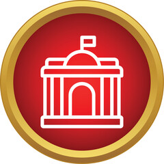 Naklejka premium Outline government building icon with columns, dome, and flag on a red circle