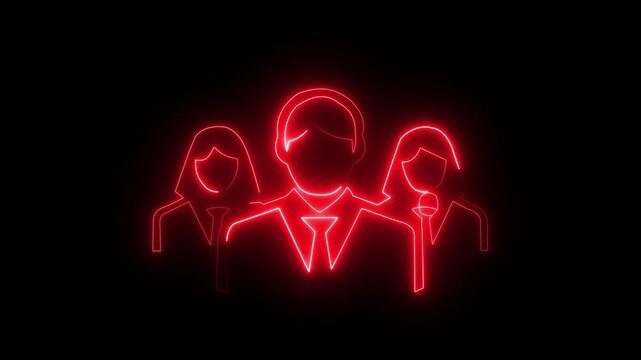 Neon protected team icon with orange and blue glow, business group security symbo