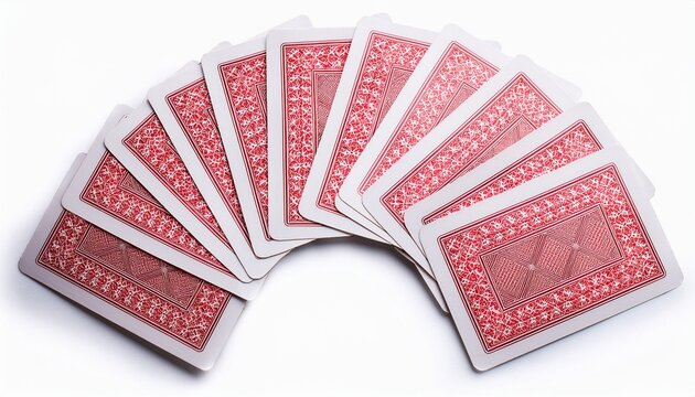 red hearts royal flush poker cards spread out isolated on white or white background