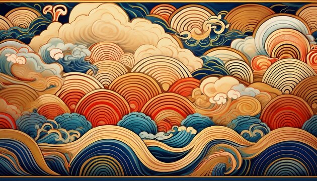 asian wave border cloud pattern tile