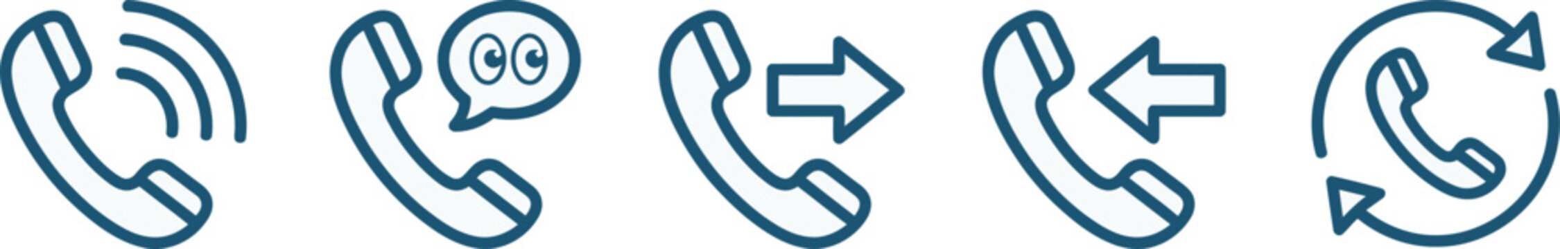 Set of black hand drawn phone call icons showing different communication states like incoming outgoing and missed calls for web and mobile app design