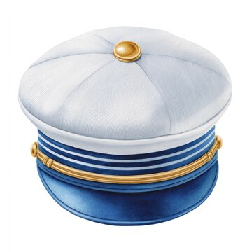 Charming watercolor cartoon sailor cap clipart isolated on white background for nautical designs and crafts