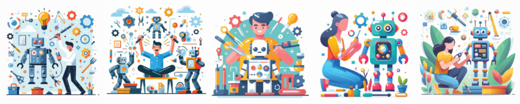 Vector of a person build a robot