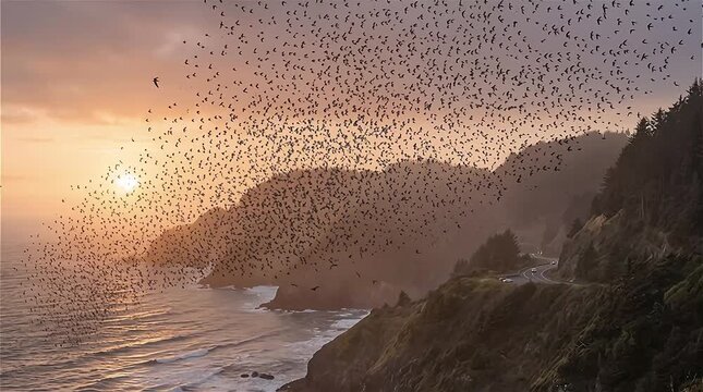 a huge flock of Vaux's swifts (Chaetura vauxi) migration down to America&rsquo;s west coast

