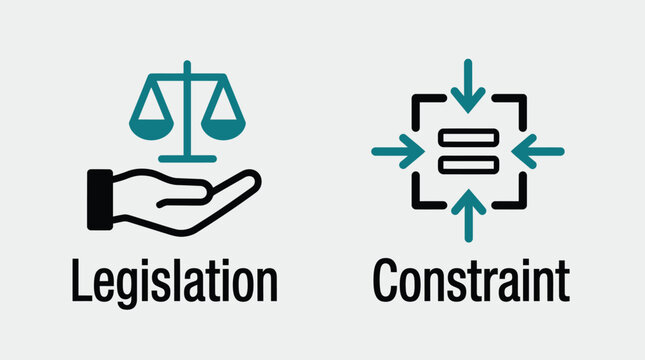 Vector graphic illustration of law legislation and constraint icons with hand and scales Vector