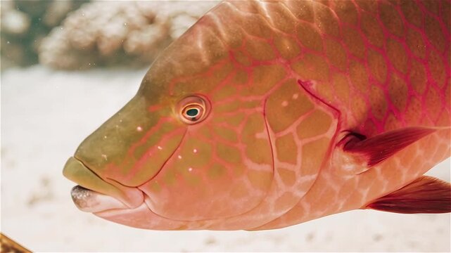 Close up of bumphead parrotfish (Bolbometopon muricatum). Marine life in Pacific Ocean, the remote archipelago of Palau.

