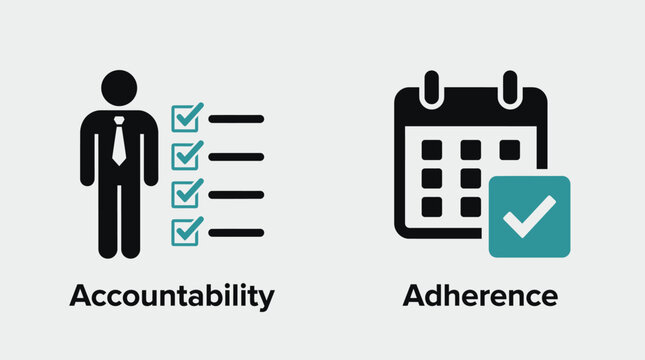 Vector graphic illustration of Accountability and adherence icons with checkmarks Vector