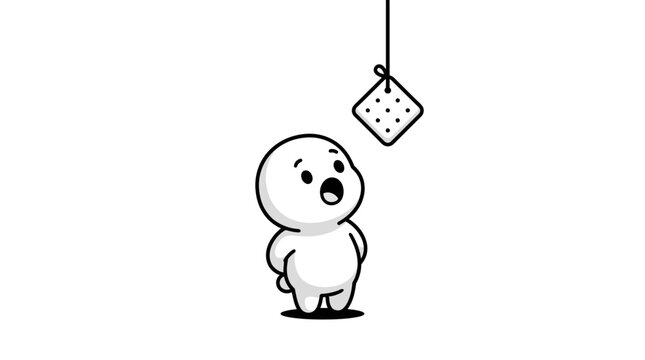 Surprised cartoon character looking up.