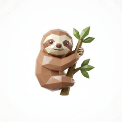 Obraz premium Cute low poly sloth 3D illustration on white background