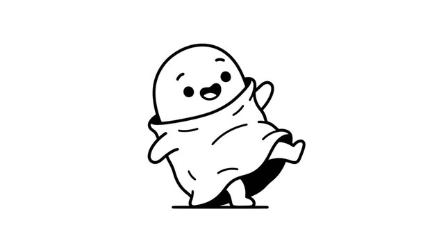 Cute cartoon ghost character dancing happily.