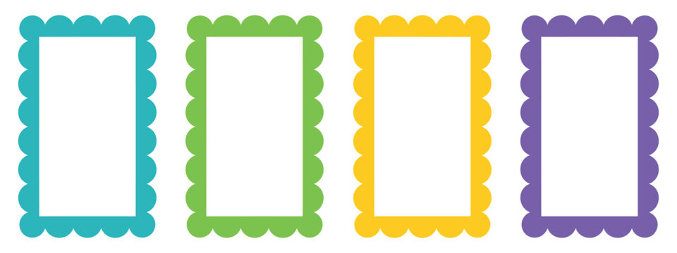 Modern flat vector frame set with wavy-edged rectangles and zigzag patterns for decorative UI and layout design.